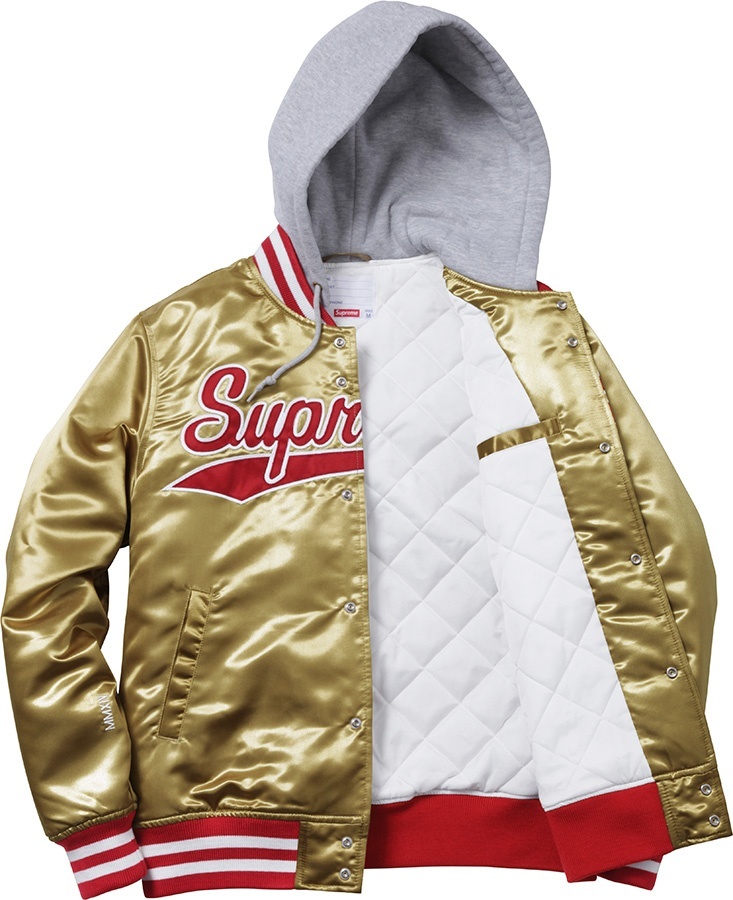 Hooded Satin Varsity Jacket view 3